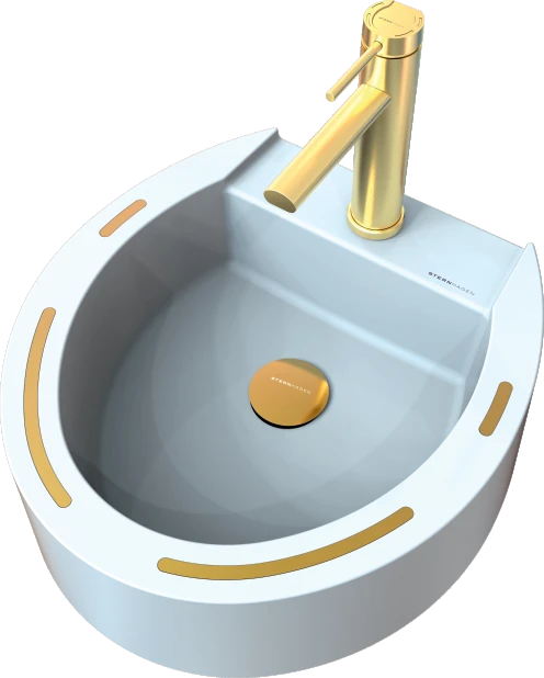 Shü basin in white with champagne-gold inlays and faucet